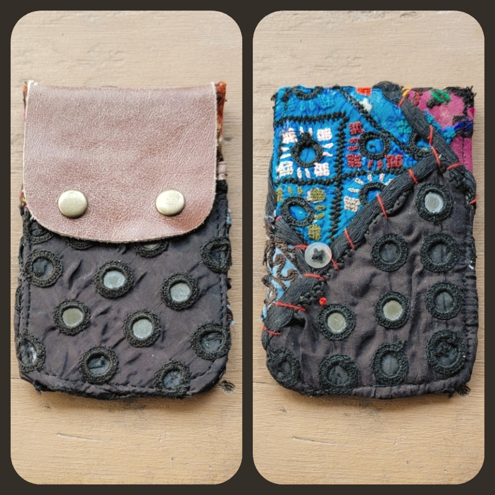 🍄🪬 Free People Boho Embroidered Repurposed vtg banjara hippie Wallet card case